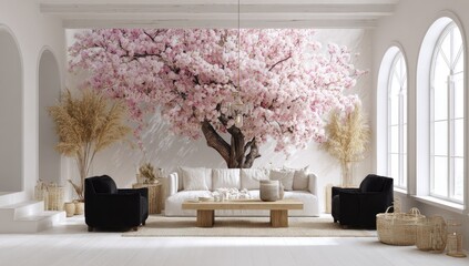 Ephemeral Bloom A Hyperrealistic Floral Mural for the Neo-Zen Home