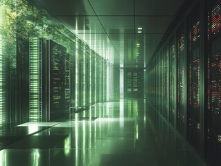 Green Server Room Corridor  Data Center  Technology  Network