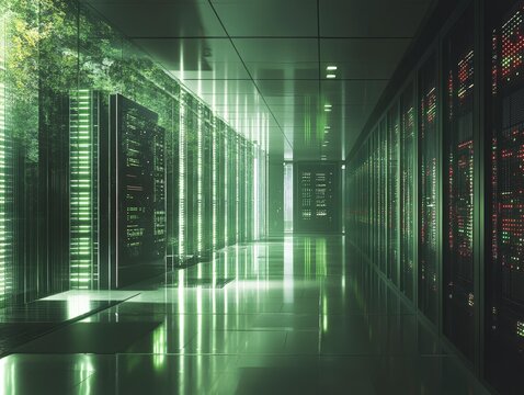 Green Server Room Corridor  Data Center  Technology  Network