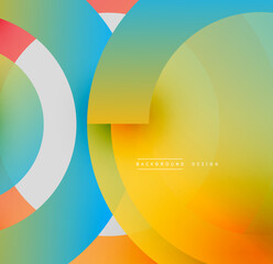 Obraz premium Abstract colorful circles overlap creating dynamic visual effect. Bright hues blend, forming modern background design.