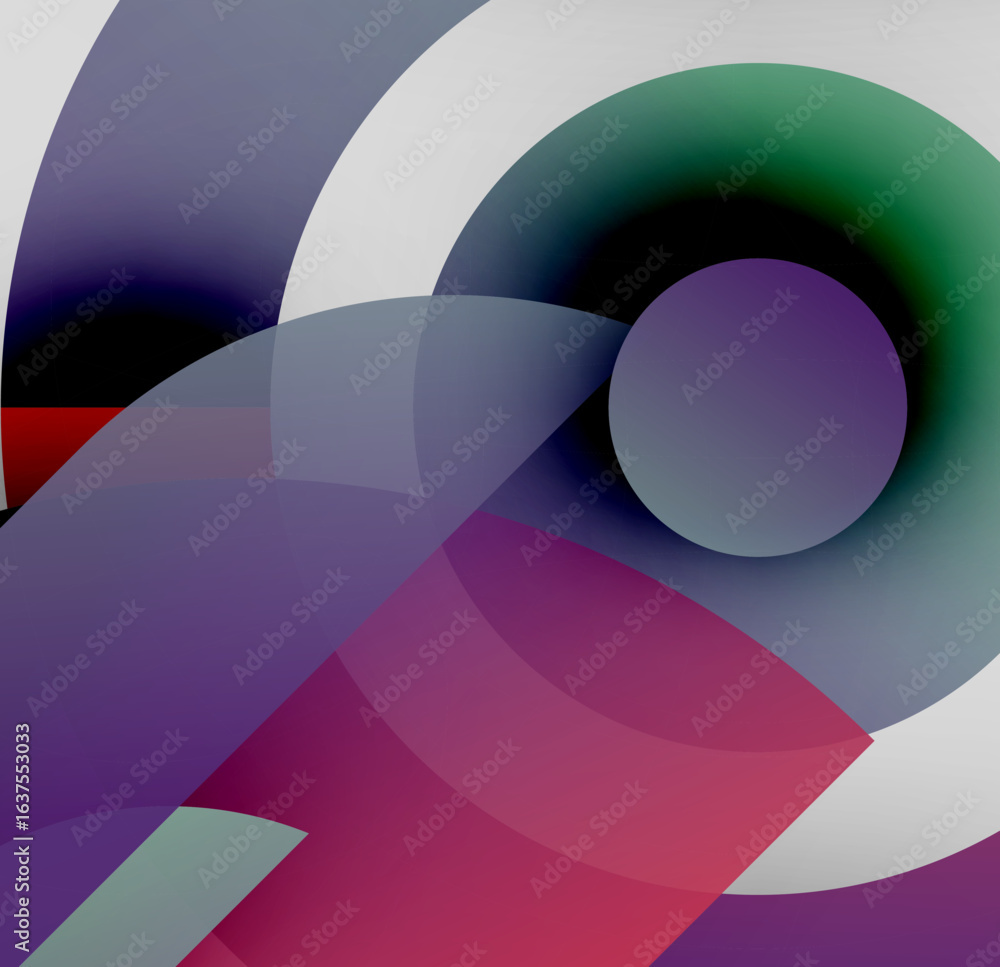 Poster abstract composition. overlapping translucent circles create vibrant color gradients, forming dynami