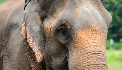 Fototapeta premium Close up portrait of asian elephant face eye trunk skin texture wildlife animal mammal nature