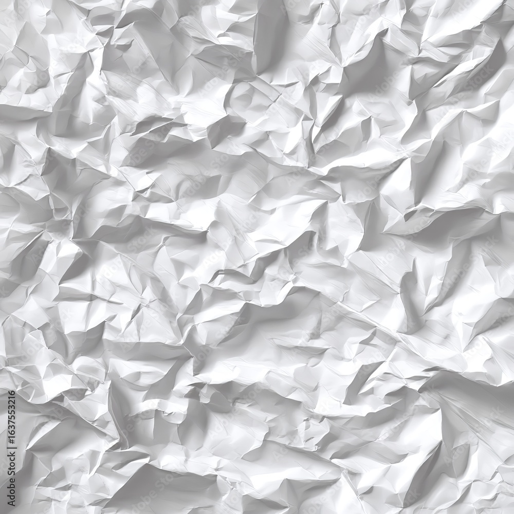 Poster a close up view of crumpled white paper showing its texture and shadows in a full frame composition