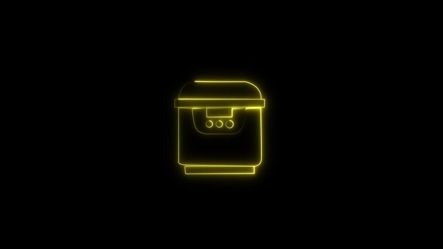 Glowing neon line Slow cooker icon isolated on black background. Electric pan. 4K Video motion graphic animation 4k.