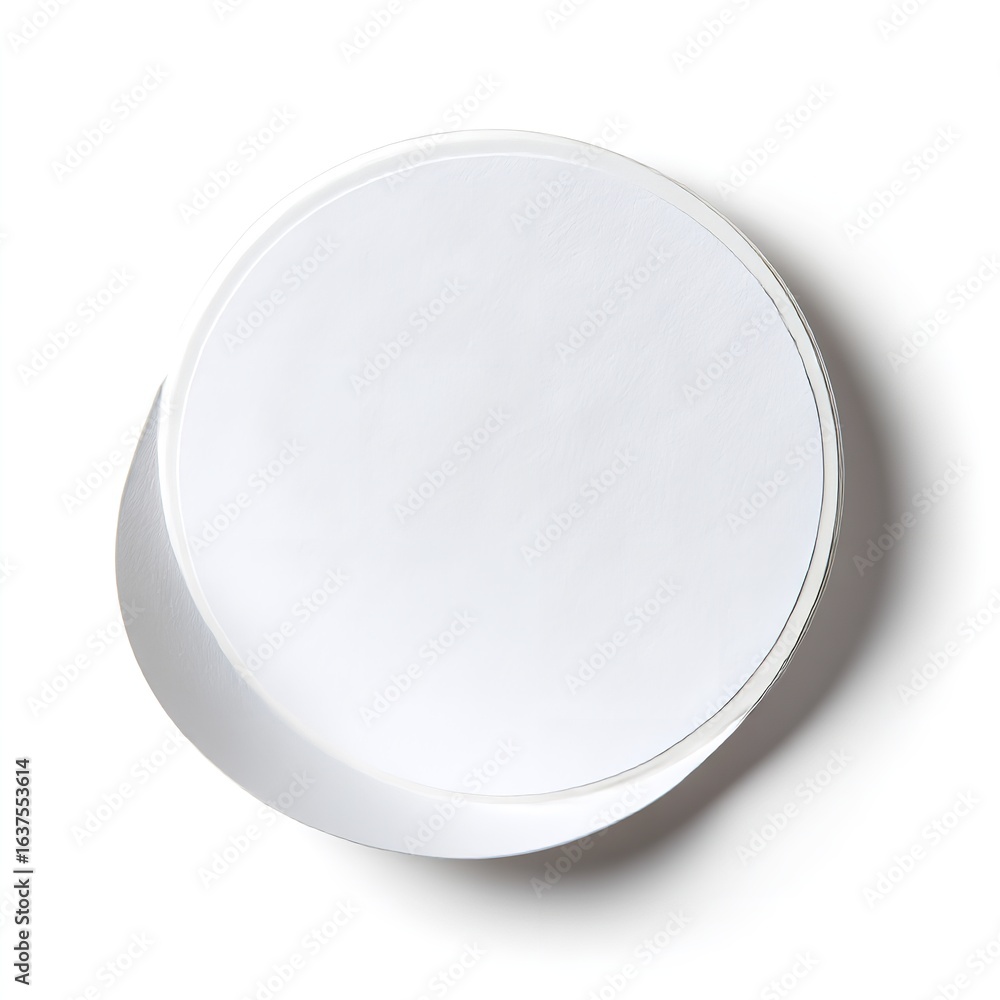 Poster a minimalist top view of a round white plate casting a soft shadow on a white background in studio l