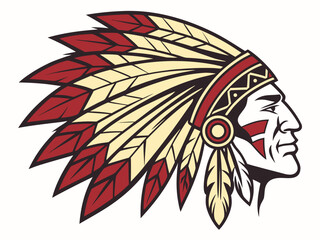 Vintage Profile of a Native American with a Bold Headdress