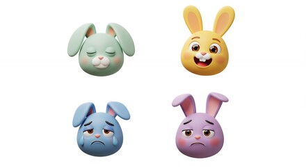 Obraz premium Four expressive rabbit characters digital illustration