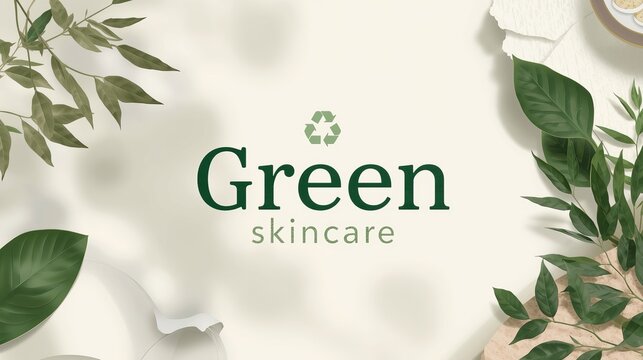 High-quality image of green skincare brand logo with natural plant elements and soft lighting