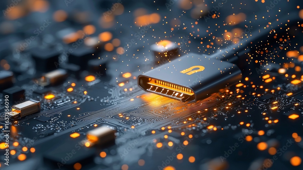 Poster digital innovation action technology sector data visualization modern environment close-up view cybe