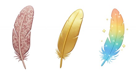 Three colorful stylized feathers illustration