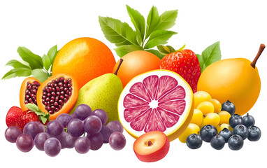 Fresh fruits assortment isolated on transparent background