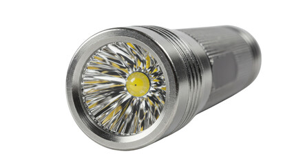 Silver flashlight shines brightly isolated PNG with Transparent Background