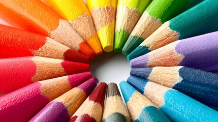 Colorful pencils arranged in a circle.