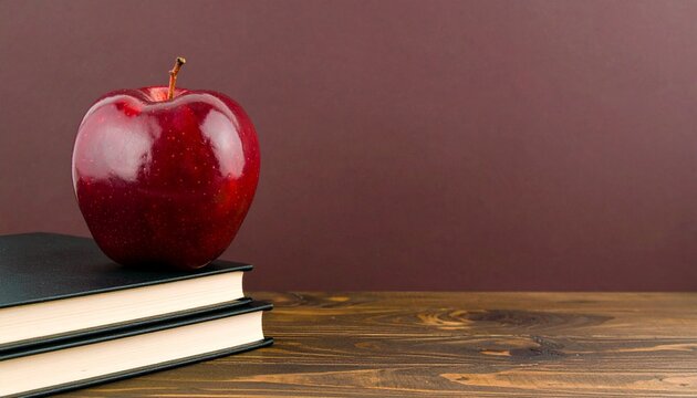 Red apple on stack of books for back to school education and learning - Powered by Adobe