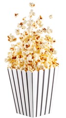 Popcorn erupting from a striped box