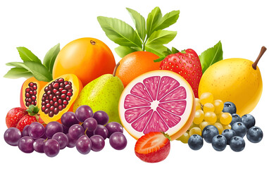 Fresh fruits assortment isolated on transparent background