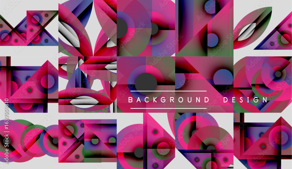 Poster abstract geometric patterns, vibrant colors, pinks, blues, greens. modern design elements create dyn