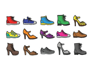 Colorful Footwear Selection: A captivating collection of diverse shoes, from athletic sneakers to elegant heels, meticulously arranged to showcase the varied designs, colours.