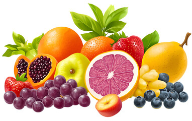 Fresh fruits assortment isolated on transparent background