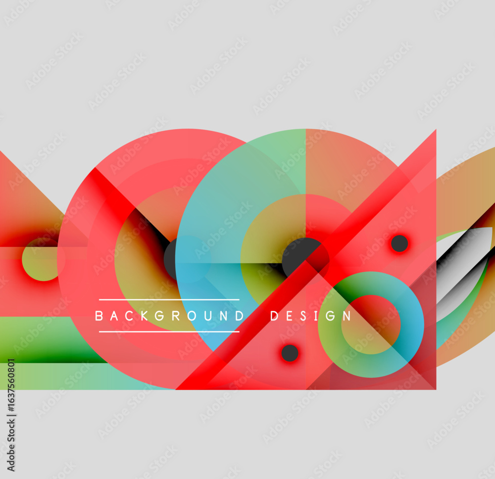 Poster abstract geometric shapes overlap. vibrant colors blend, creating dynamic composition. modern design