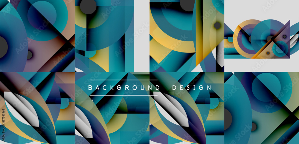 Aufkleber abstract geometric shapes, teal hues dominate. overlapping forms create dynamic visual texture. mode