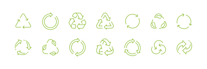 Collection of Green Recycling Symbols with Editable Stroke