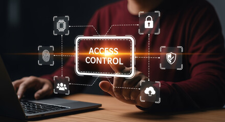 Access control concept. Businessman using mobile smartphone with virtual access control icon for access security personal data. Automatic access control system