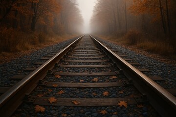 Naklejka premium A low-angle, shallow-focus shot of train tracks stretching into the distance during golden hour.