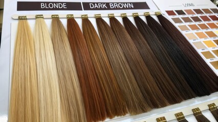 Hair Color Samples Display with Various Shades from Blonde to Dark Brown