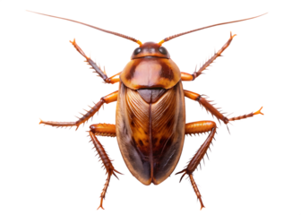 Close up top down view of a brown cockroach  isolated on white background PNG.AI Generated.