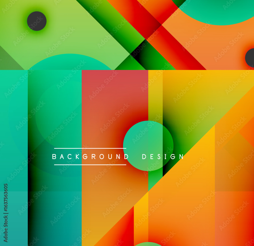 Poster abstract geometric composition. vibrant colors overlap, creating dynamic visual effect. modern desig