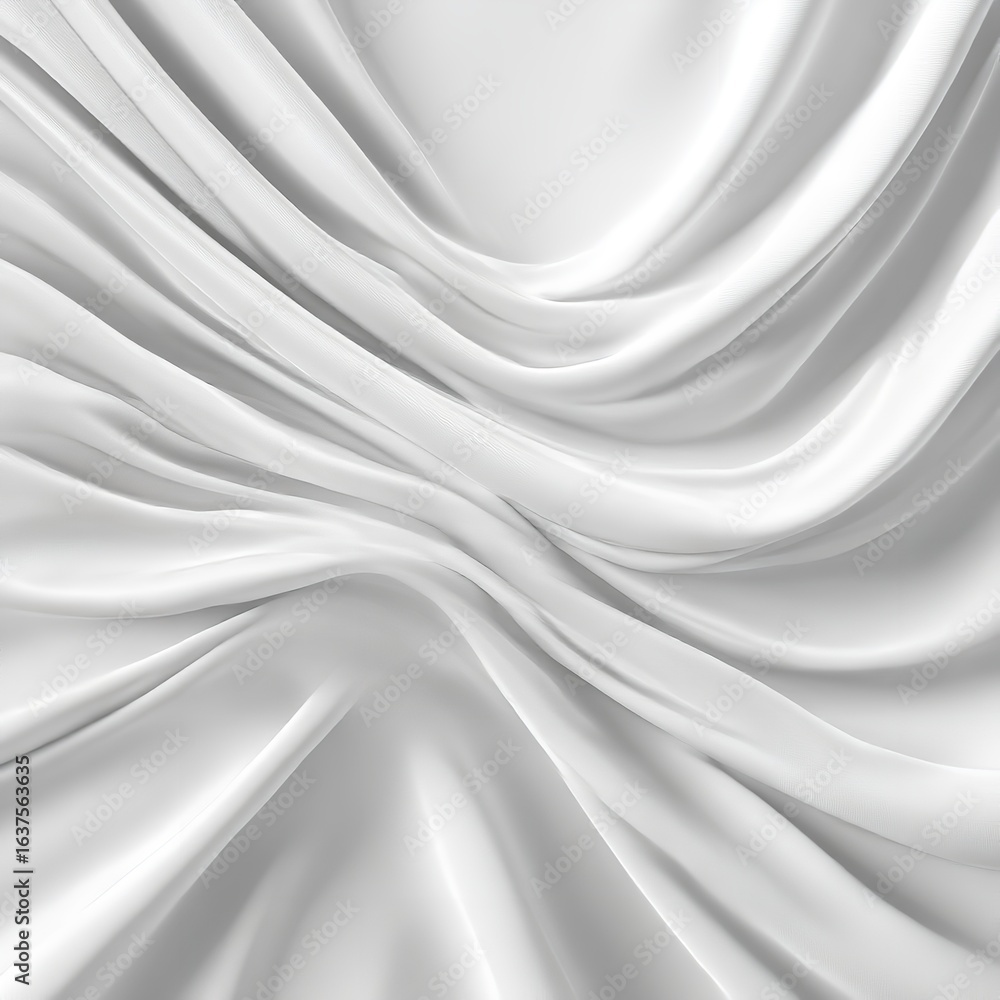 Poster a close up of flowing white fabric creating soft waves and elegant folds with a smooth and silky tex