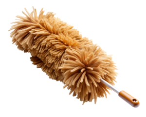 Soft duster with handle for cleaning dust and cobwebs isolated on transparent background
