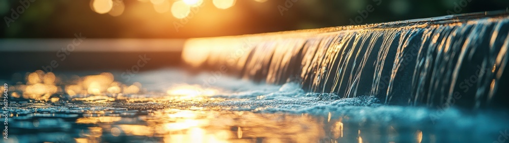 Poster serene waterfall with sunlight reflection creating a peaceful atmosphere in a natural setting
