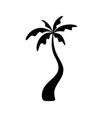 Palm tree, black silhouette isolated on a white background, graphic vector simple illustration. The logo element, an icon of a southern exotic tree for design, decoration, poster, banner