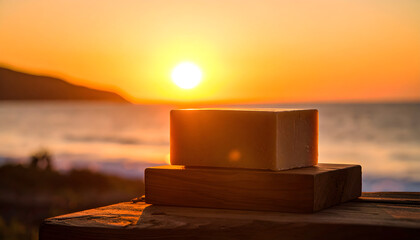 Two Soap Bars Stacked at Beach Sunset