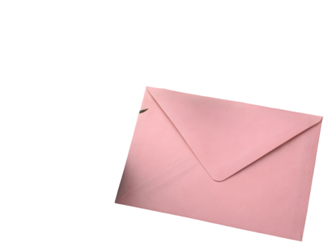 Pink envelope with green leaf detail isolated on a transparent background paper letter