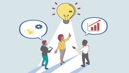 Business Team Brainstorming with Lightbulb Idea and Growth Chart.