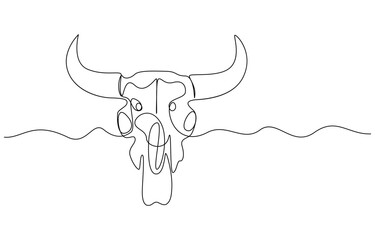 Continuous one line art Cow Skull. Animal skull line art, wildlife skull single line art
