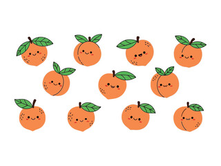 Peach Cartoon : Adorable cartoon peaches, each exuding a unique charm and cheerful expressions, arranged playfully, ready to brighten any creative project.
