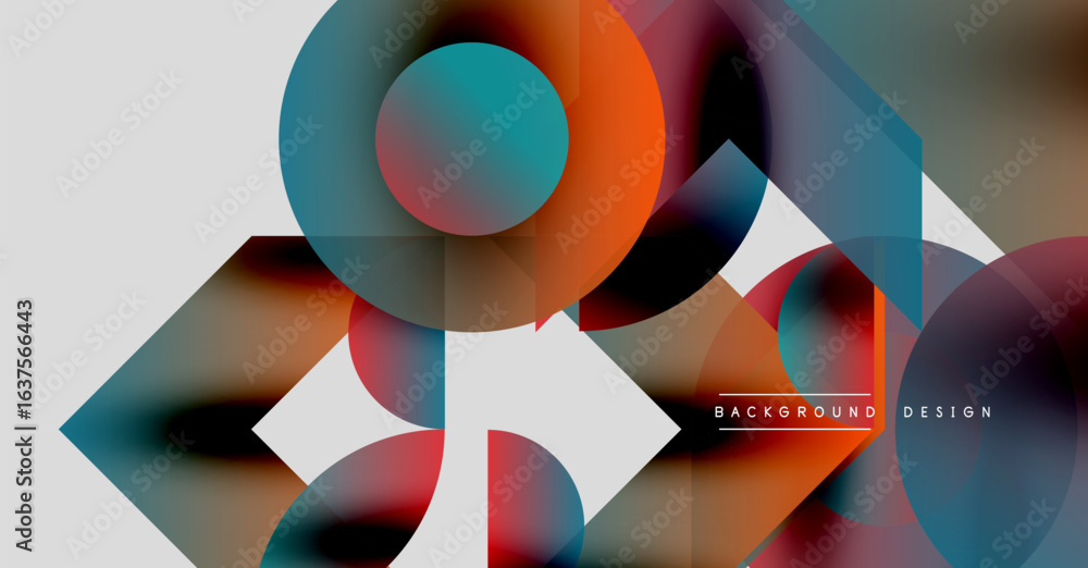 Poster abstract geometric shapes overlap. vibrant colors blend, creating dynamic composition. modern design