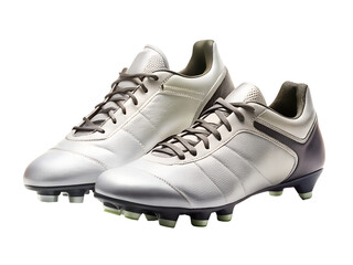 Pair of silver soccer football cleats, isolated on transparent background