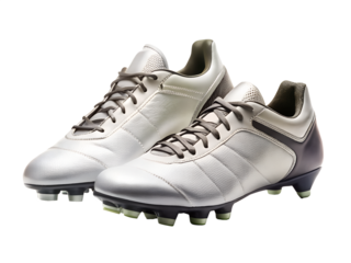 Pair of silver soccer football cleats, isolated on transparent background