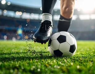 Fototapeta premium Soccer Player Kicking the Ball in a Stadium