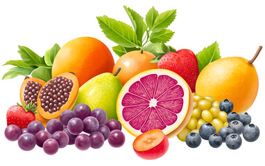 Fresh fruits assortment isolated on transparent background