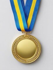 Gold medal with blue and yellow ribbon (5)