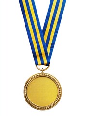 Gold medal with blue and yellow ribbon (6)