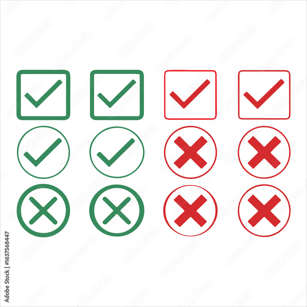 Fototapete tick and cross button. set of green and red check box with yes and no sign. vector symbol on transpa
