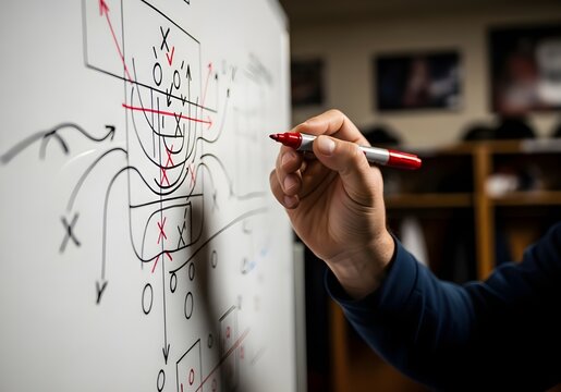Coach Drawing a Play on a Whiteboard