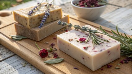 Handcrafted Natural Soap Bars with Lavender and Floral Accents